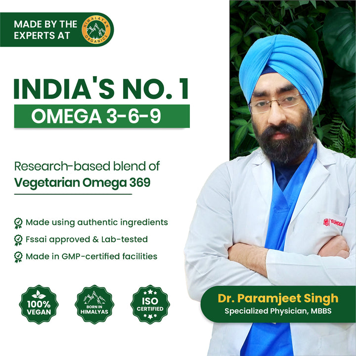 Vlado's Himalayan Organics Omega 3 6 9-2000mg/Serving I Vegetarian Omega 3 I Source from Flax Seed I Support Muscle,Bone,Heart & Skin - No Fish Burps Oil Used Capsules for Men & Women- 90 Capsules