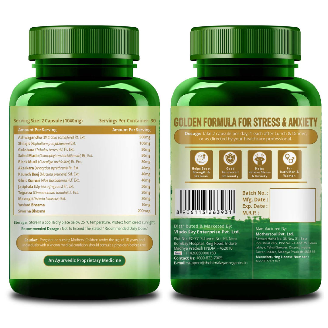 Vlado's Himalayan Organics Ashwagandha Gold | Supports Strength, Energy & Immunity | 60 Veg Capsules