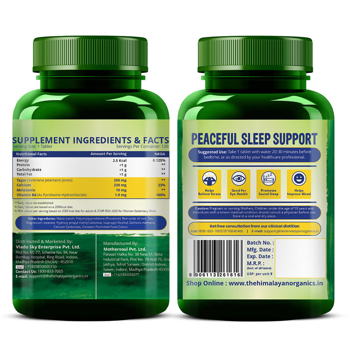 Vlado's Himalayan Organics Melatonin 10mg + Tagar 250mg | Non-Habit Forming, Potent Sleep Aid Formula  - 120 Veg Tabs
