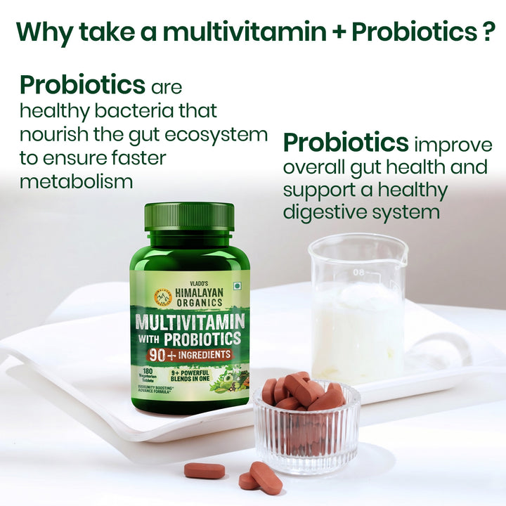 Vlado's Himalayan Organics Immunity Multivitamin Tablet for Men & Women with Probiotic 90+Vital Nutrients and 9+ Probiotic blends for Increase Energy & Immunity I Best Multi vitamin for Men & Women- 180 Veg Tablets