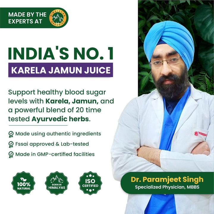 Vlado's Himalayan Organics Karela Jamun Diabetic Care Juice with Neem, Amla, Giloy, Gudmar, Methi, Shatavari, Arjun I Made with 18+ Clinically Proven Natural 100% Ayurvedic Potent Herbs I For Diabetic & Sugar Control I Dia Free Diabic Care Juice - 1L