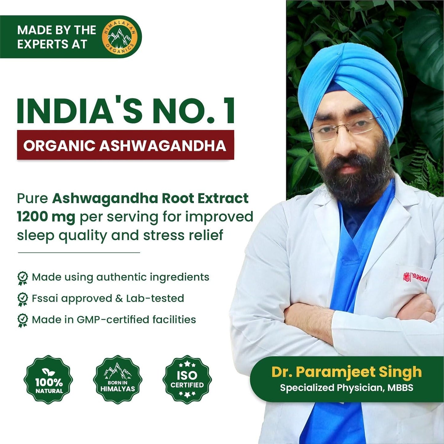 Vlado's Himalayan Organics Organic Ashwagandha 1200mg Tablets | Stress & Anxiety Relief Tablets | Ashwagandha Powder tablet 1000 mg | Rejuvenates Mind & Body General Wellness - 60 Tablets,