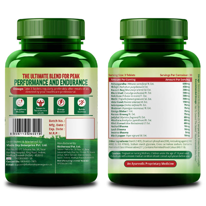 Vlado's Himalayan Organics Testosterone Booster for Men – 2800mg | With Ashwagandha, Shilajit, Kaunch Beej, Musli, Gokshura, Ginseng, Gold Bhasma & 17+ Ayurvedic Herbs | Boost Strength, Stamina, Energy & Muscle Growth - 90 Veg Tablets