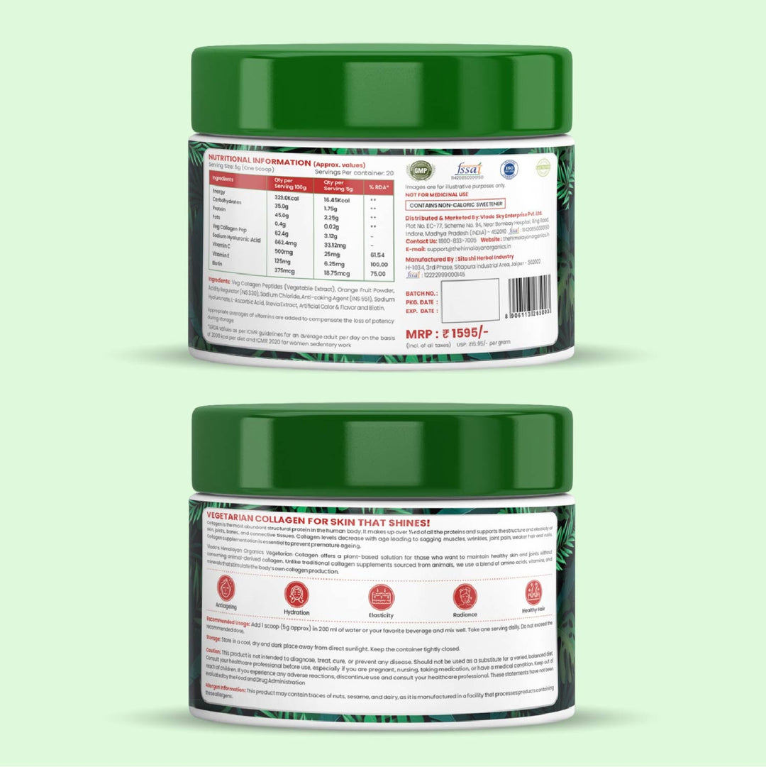 Vlado's Himalayan Organics Plant Based Vegan Collagen supplements - Healthy Skin, Hair & Nails - Skin Radiance - Clinically Proven - Reduce Pigmentation, Dark Spots & Brighten Skin Tone - Supplement for Women - 100 Grams ( Watermelon Flavor )