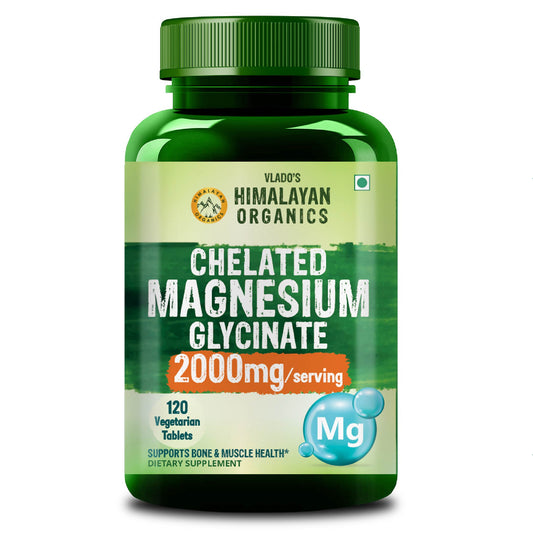 Vlado's Himalayan Organics Chelated Magnesium Glycinate Supplement 2000mg | Highly Absorbable Magnesium I Support in Muscle, Cramps, Recovery, & Nerve Relaxation, Better Sleep Quality for Men & Women - 120 Veg Tab