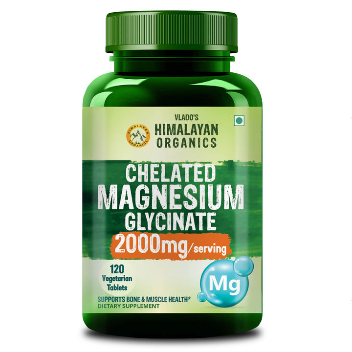 Vlado's Himalayan Organics Chelated Magnesium Glycinate Supplement 2000mg | Highly Absorbable Magnesium I Support in Muscle, Cramps, Recovery, & Nerve Relaxation, Better Sleep Quality for Men & Women - 120 Veg Tab