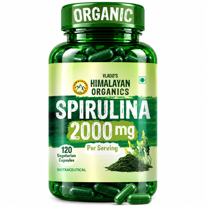 Vlado's Himalayan Organics Spirulina 2000mg Supplement For Men And Women  - 120 Veg Capsules