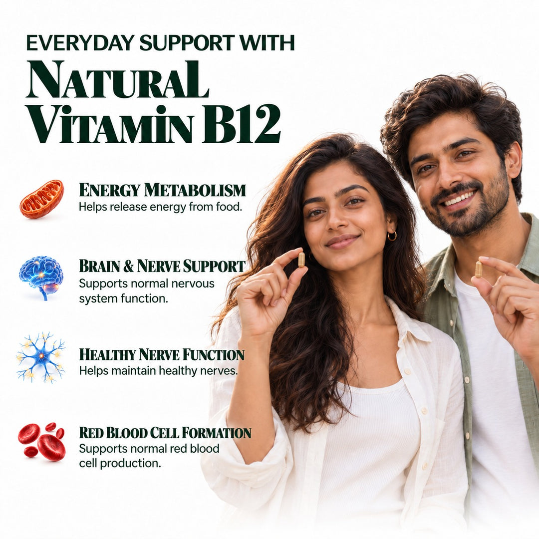 Vlado's Himalayan Organics Natural Vitamin B12 Supplement | B1,B2,B3,B5,B6,B7,B9,Moringa| Boost Energy Level | Good For Digestion And Nerve Health | Glowing Skin For Men & Women - 120 Vegetarian Capsules