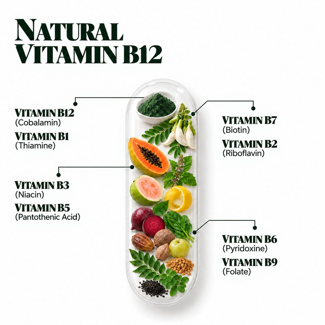 Vlado's Himalayan Organics Natural Vitamin B12 Supplement | B1,B2,B3,B5,B6,B7,B9,Moringa| Boost Energy Level | Good For Digestion And Nerve Health | Glowing Skin For Men & Women - 120 Vegetarian Capsules