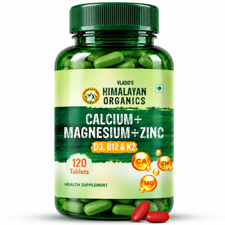 Vlado's Himalayan Organics Calcium Magnesium Zinc Vitamin D3, B12 & K - 120 Vegetarian Tablets