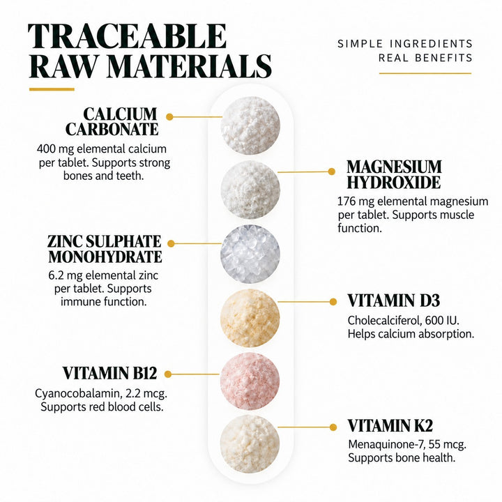 Vlado's Himalayan Organics Calcium Magnesium Zinc Vitamin D3 & B12-60 Vegetarian Tabs