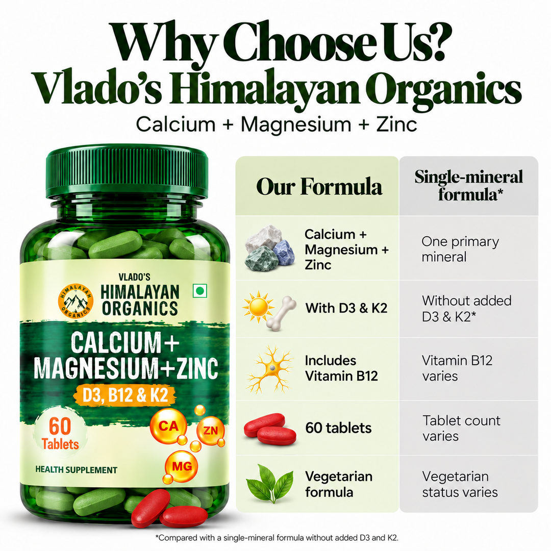 Vlado's Himalayan Organics Calcium Magnesium Zinc Vitamin D3 & B12-60 Vegetarian Tabs