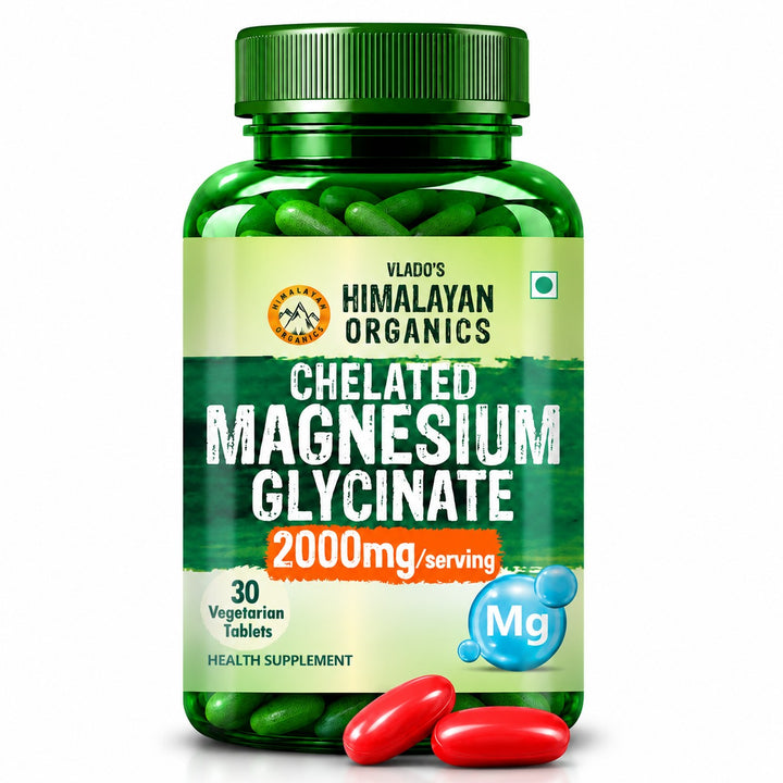 Vlado's Himalayan Organics Magnesium Glycinate High Absorption Magnesium Supplement 2000 MG - For Sleep, Cramps, Supports | Clinically Approven | Muscle Recovery & Better Sleep & Nerves Health - 30 Tablets - (100% RDA )