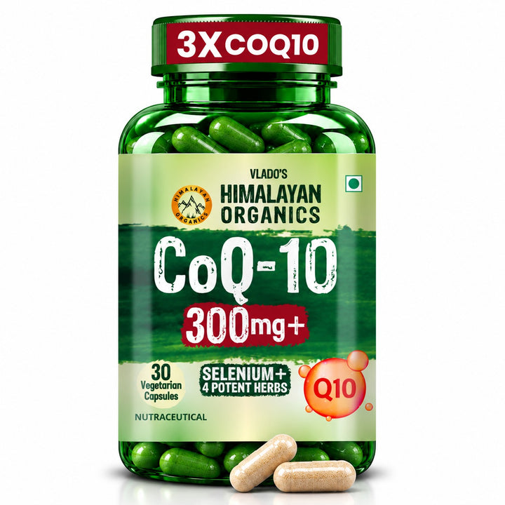 Vlado’s Himalayan Organics Coenzyme Q10 | CoQ10 Supplement 300mg with Selenium & 5 Herbs | Coq10 Ubiqinol Supports Heart Health and Vascular Health I  | CoQ10 For men & women – 30 Veg Capsules