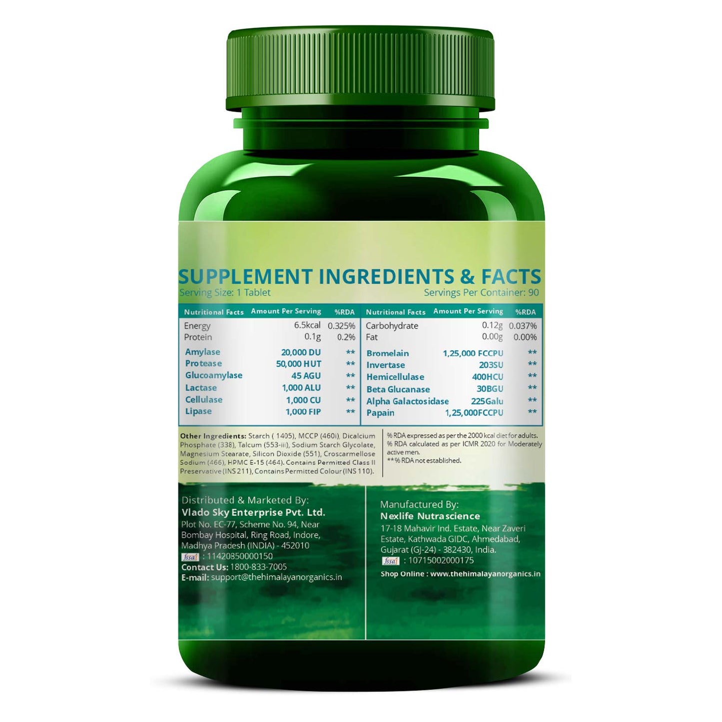 Vlado's Himalayan Organics Digestive Enzyme for Healthy Digestion - 90 Vegetarian Tablets