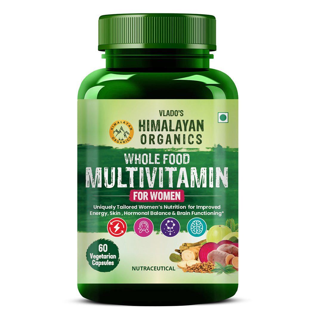 Vlado's Himalayan Organics Whole Food Multivitamin For Women With Vitamin B1, B2, B3, B5, B6, B7, B9, B12, C, D, E, Calcium, Magnesium, Zinc - 60 Veg Capsules