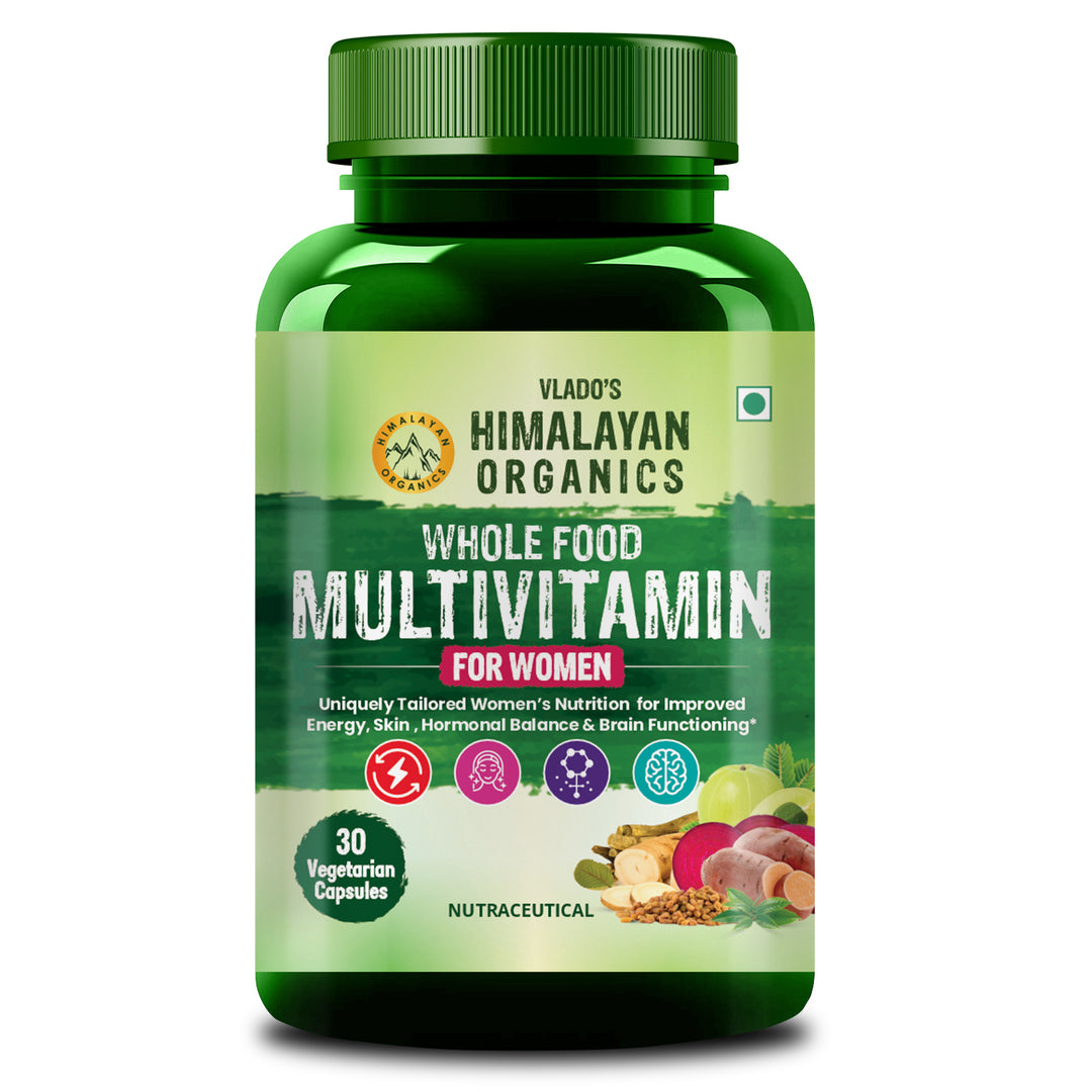 Vlado's Himalayan Organics Whole Food Multivitamin For Women With Vitamin B1, B2, B3, B5, B6, B7, B9, B12, C, D, E, Calcium, Magnesium, Zinc | - 30 Veg Capsules