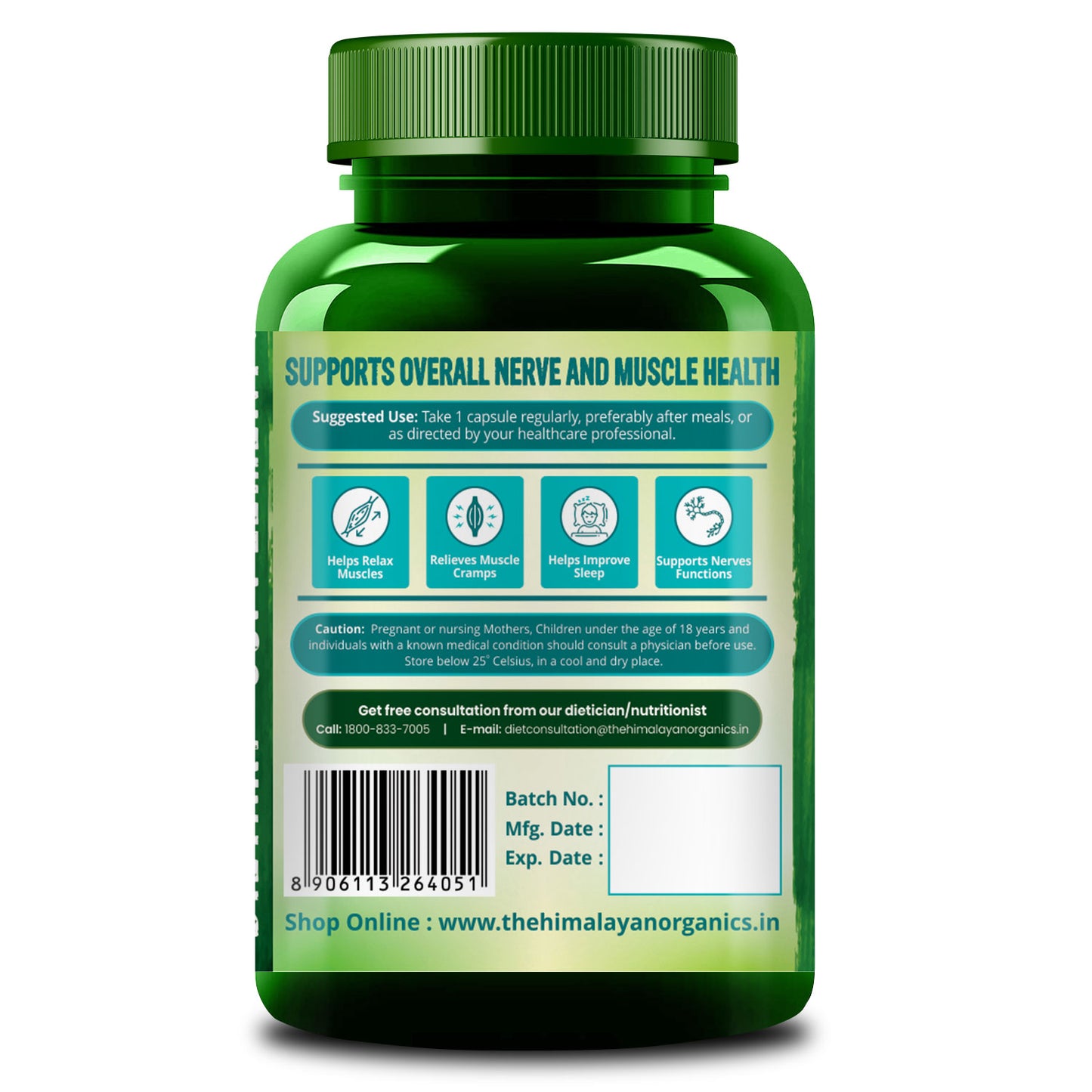 Himalayan Organics Highly Absorbable Magnesium Glycinate | Support Overall Nerve And Muscle Health | Strong Bones For Men & Women - 120 Vegetable Capsules