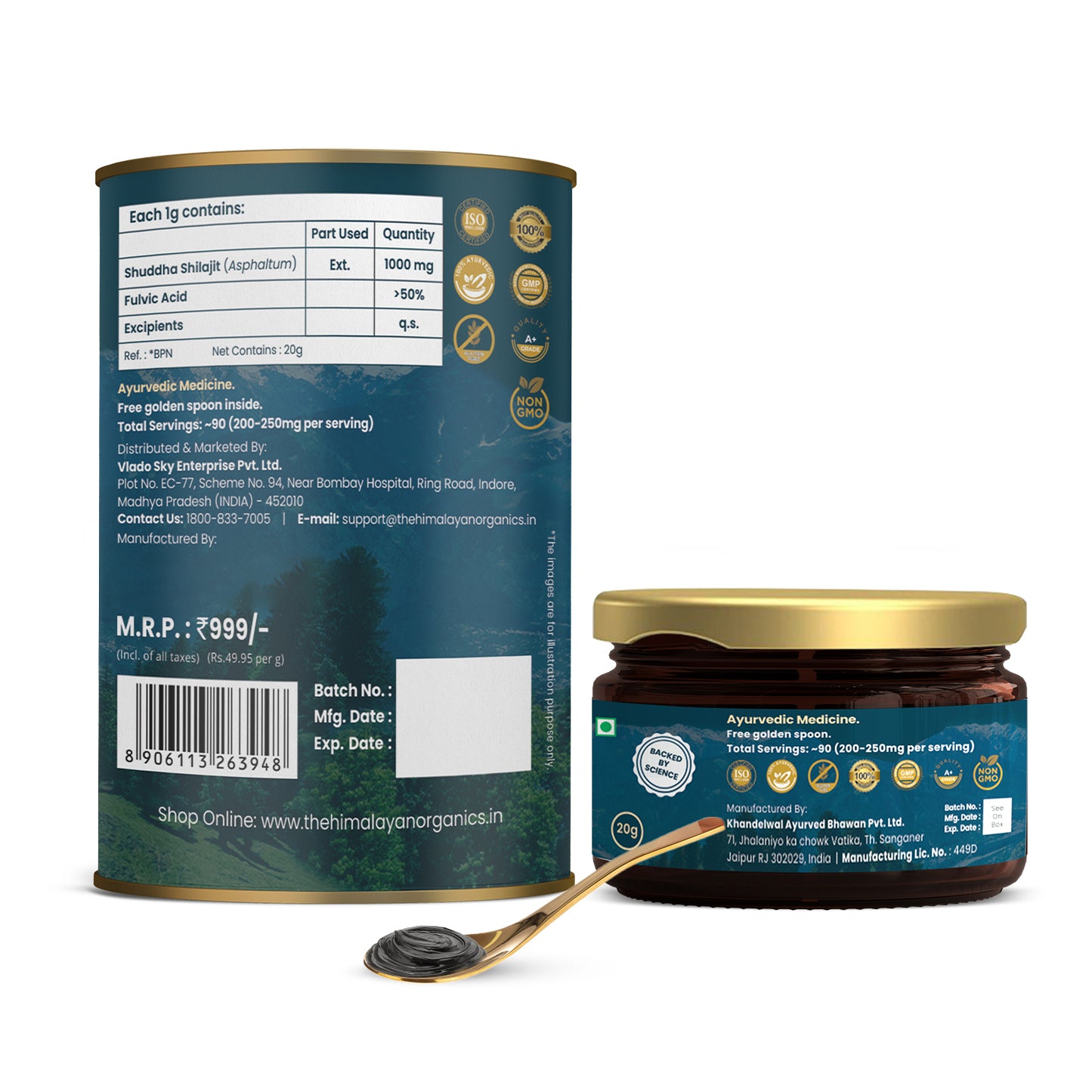 Vlado's Himalayan Organics Himalayan Shilajit/Shilajeet Resin Original & Premium Quality 20g