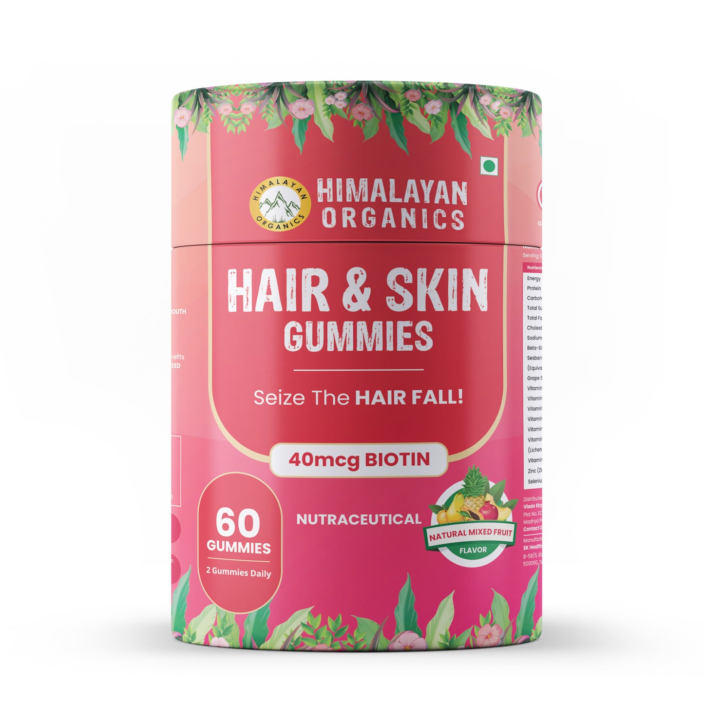 Himalayan Organics Hair & Skin Gummies 40 mcg Biotin For Hair Growth & Glowing Skin (60 Gummies)