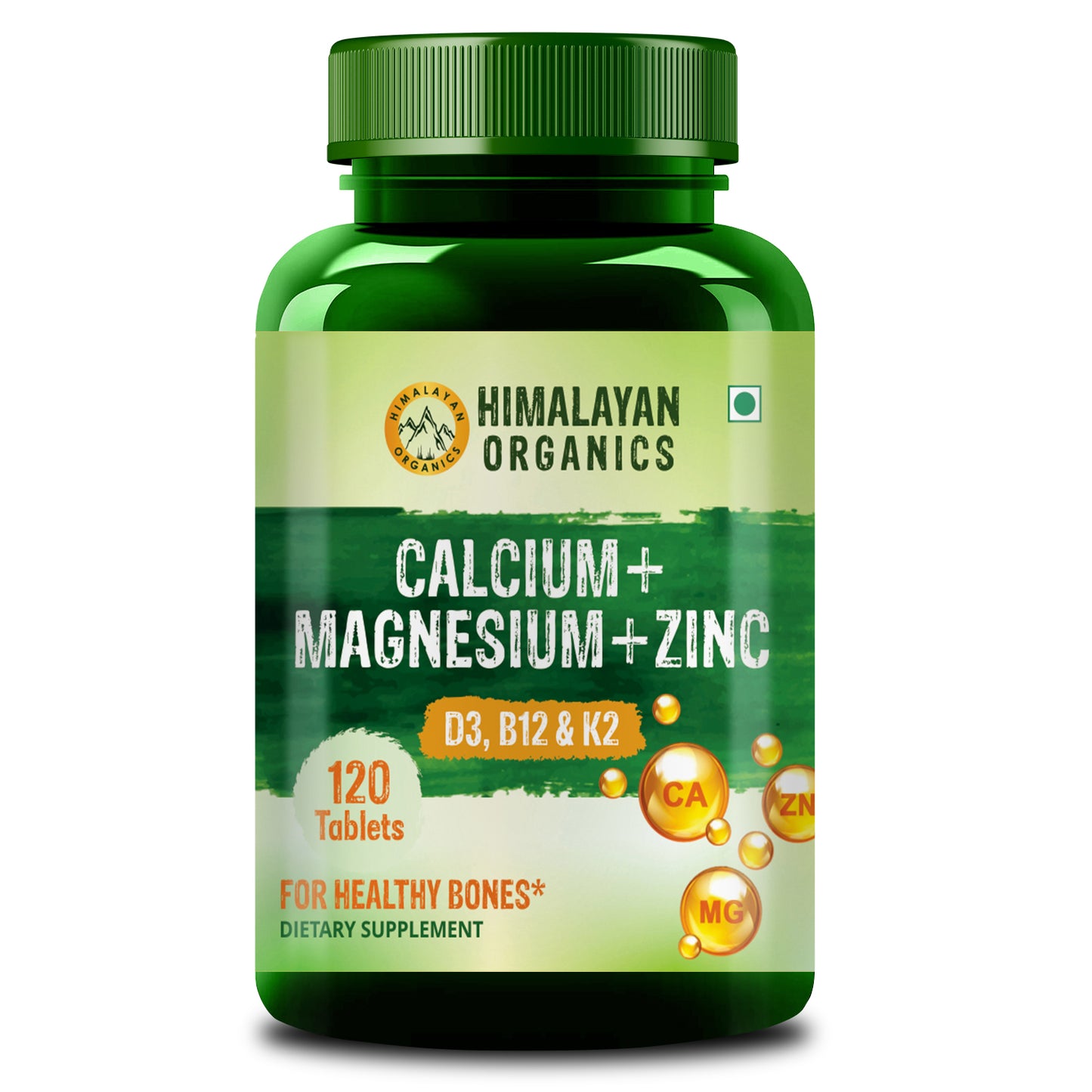 Himalayan Organics Calcium Magnesium Zinc Vitamin D3, B12 & K - 120 Vegetarian Tablets