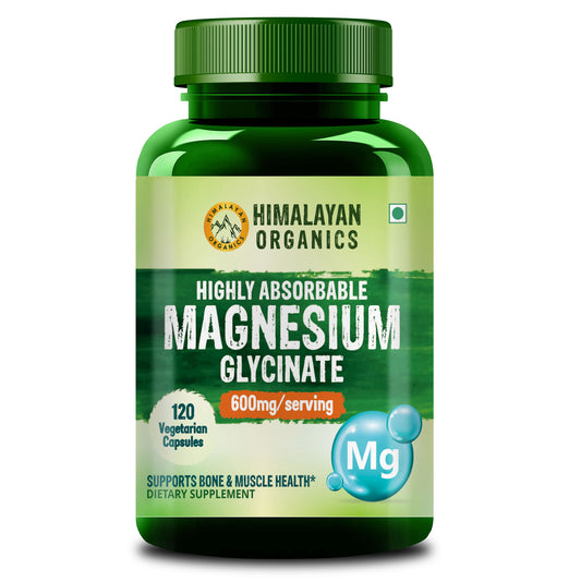 Himalayan Organics Highly Absorbable Magnesium Glycinate | Support Overall Nerve And Muscle Health | Strong Bones For Men & Women - 120 Vegetable Capsules