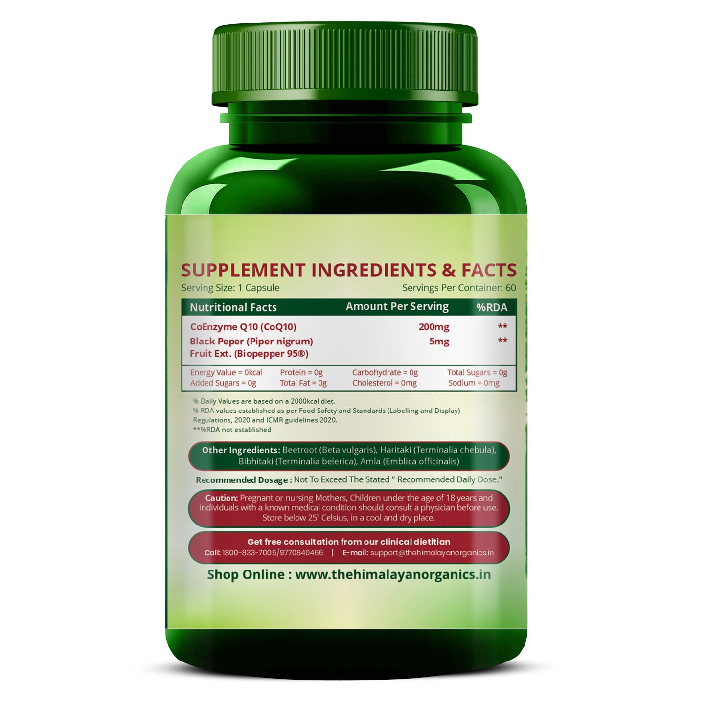 Vlado's Himalayan Organics CoQ10-200mg With BioPepper - 5mg , COENZYME Q-10 Supplement | High Absorption I Antioxidant Support Healthy Heart Boost Energy And Metabolism High Strength For Men And Women - 60 Veg Capsules