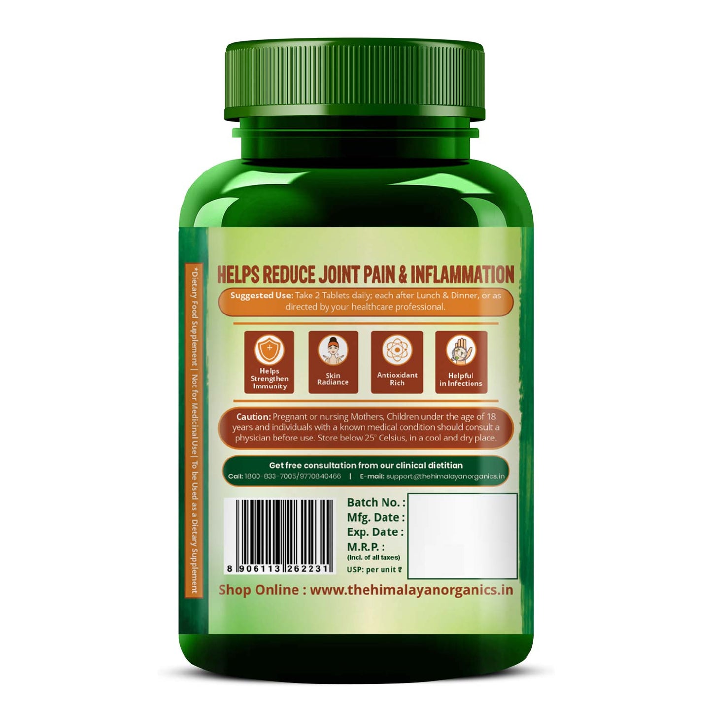 Vlado's Himalayan Organics Curcumin With Biopiperine 1500mg Tablets With 95% Curcuminoids Supplements For Better Absorption | Good For Skin & Joint pains | Immunity Booster for Men And Women - 90 Veg Tablets