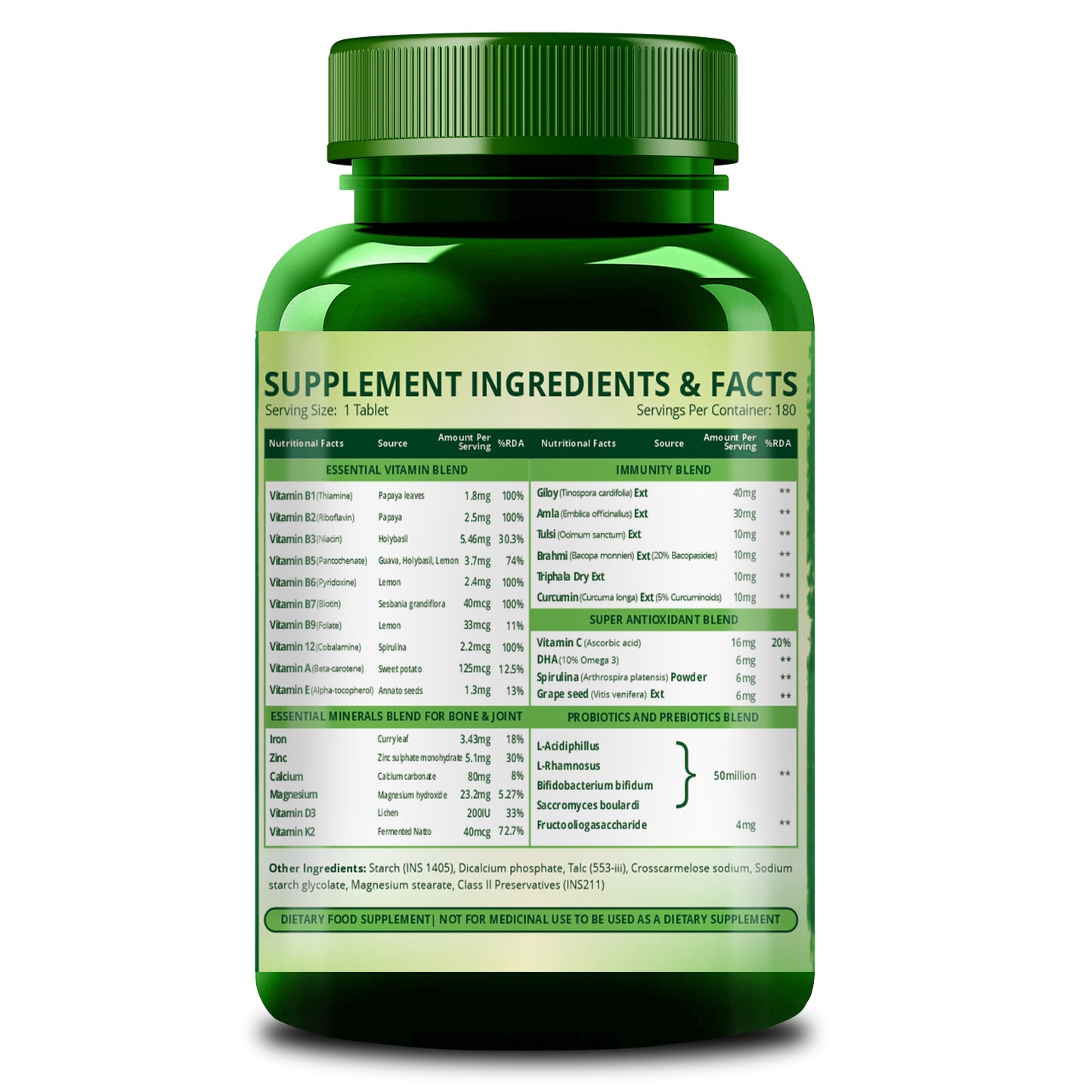 Vlado's Himalayan Organics Immunity Multivitamin with Probiotics with Vitamin C, D, K2, Zinc, Ginseng, Giloy, Biotin For Men & Women - 180 Veg Tablets