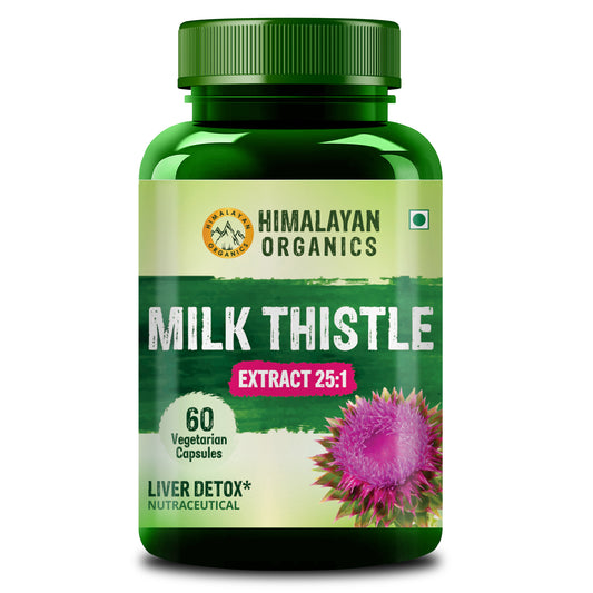 Himalayan Organics Milk Thistle Extract Detox Supplement For Men And Women With 800Mg Of Silybum Marianum For Healthy Liver | Helps in Cleanse Liver - 60 Vegetarian Capsules