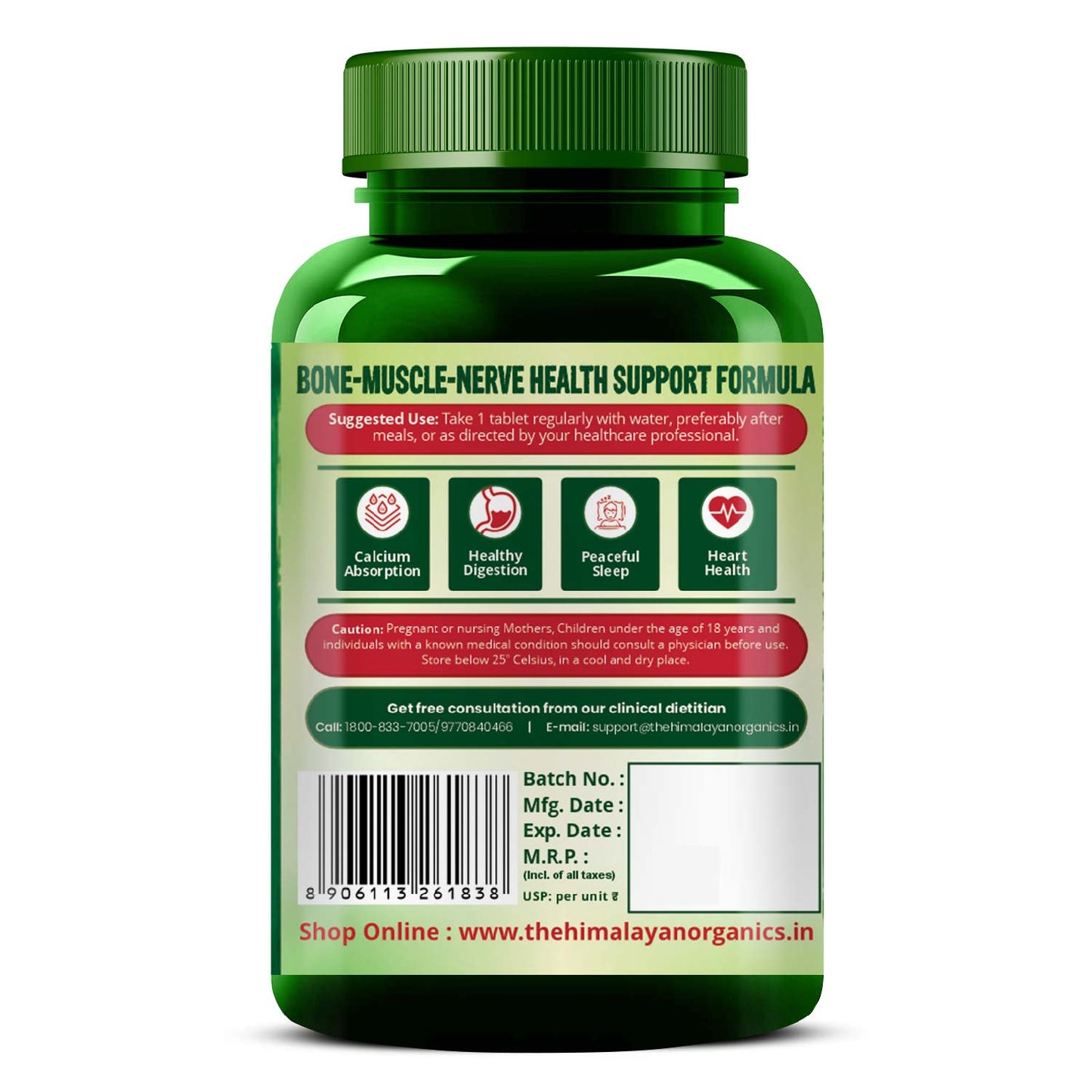 Vlado's Himalayan Organics Plant Based Magnesium Supplement 1360mg With Turmeric Spirulina, Wheatgrass, Moringa | Supports Bone Muscle & Bone Health | Boost Energy Level - 60 Veg Tablets