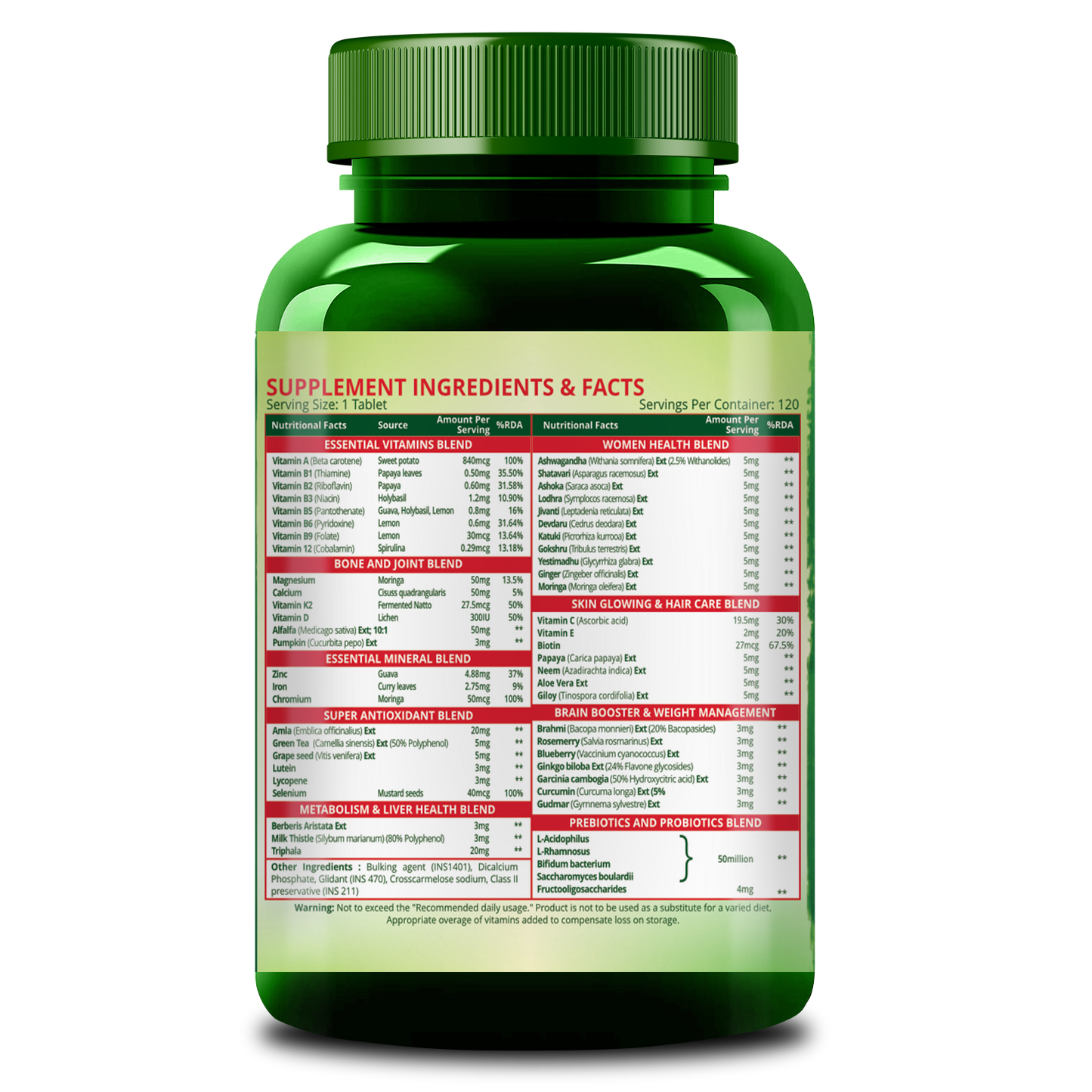 Vlado's Himalayan Organics Plant Based Multivitamin Women 45+ | Enhances Immunity | Boosts Energy Levels | Supports Memory | Good For Hair & Skin - 120 Veg Tablets
