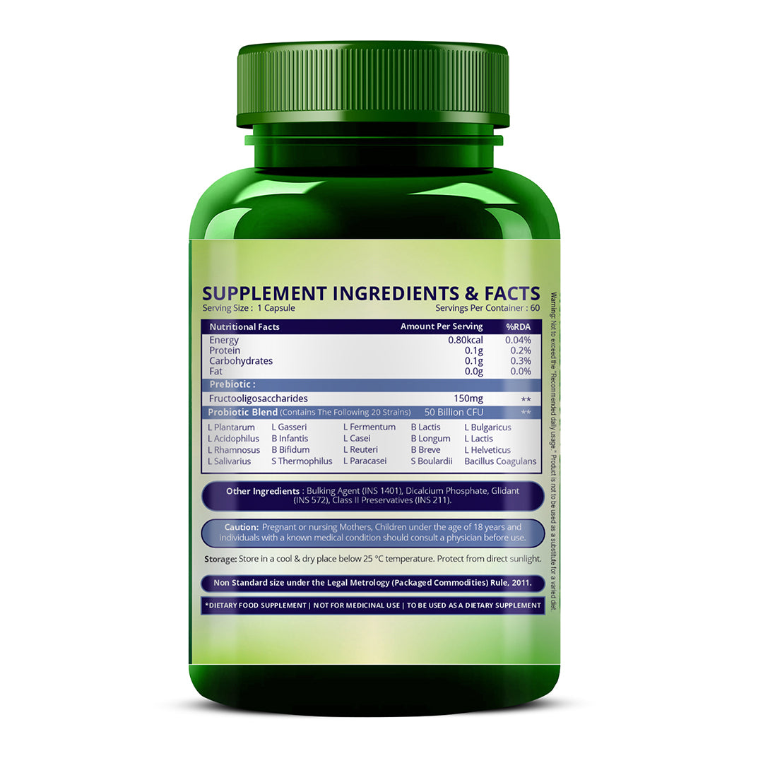 Vlado's Himalayan Organics Probiotics Supplement 50 billion CFU with Prebiotics 150mg for Digestion, Gut Health & Immunity - 60 Veg Capsules
