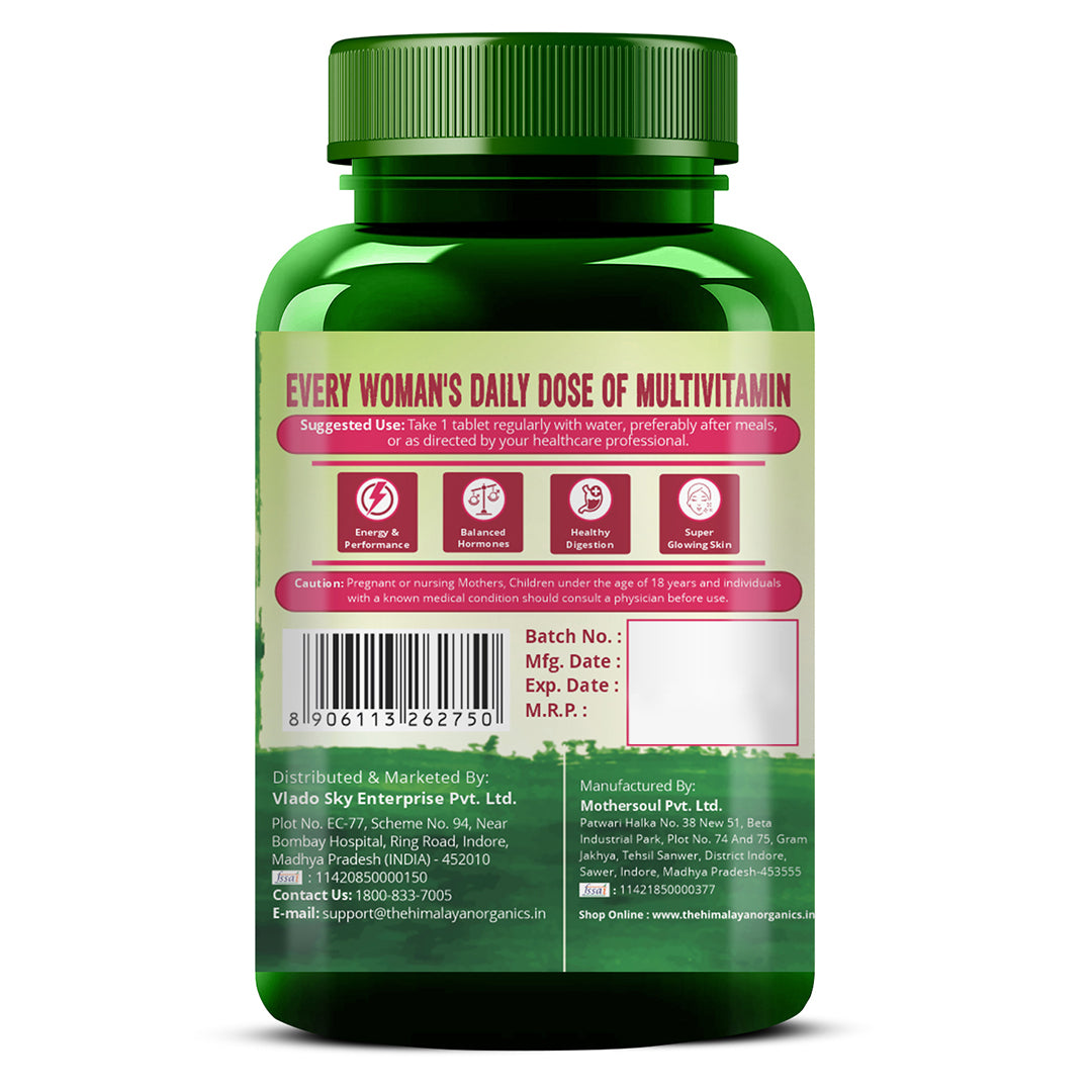 Vlado's Himalayan Organics Multivitamin with Probiotics for Women | 60 Veg Tabs | 60 + Natural Extracts, Essential Vitamins & Minerals |Vitamin D3, B12, Calcium, Curcumin & Biotin