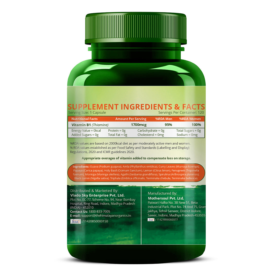Vlado's Himalayan Organics Plant-Based Vitamin B1 | Rich in Antioxidants | Supports Memory And Energy (120 Capsules)