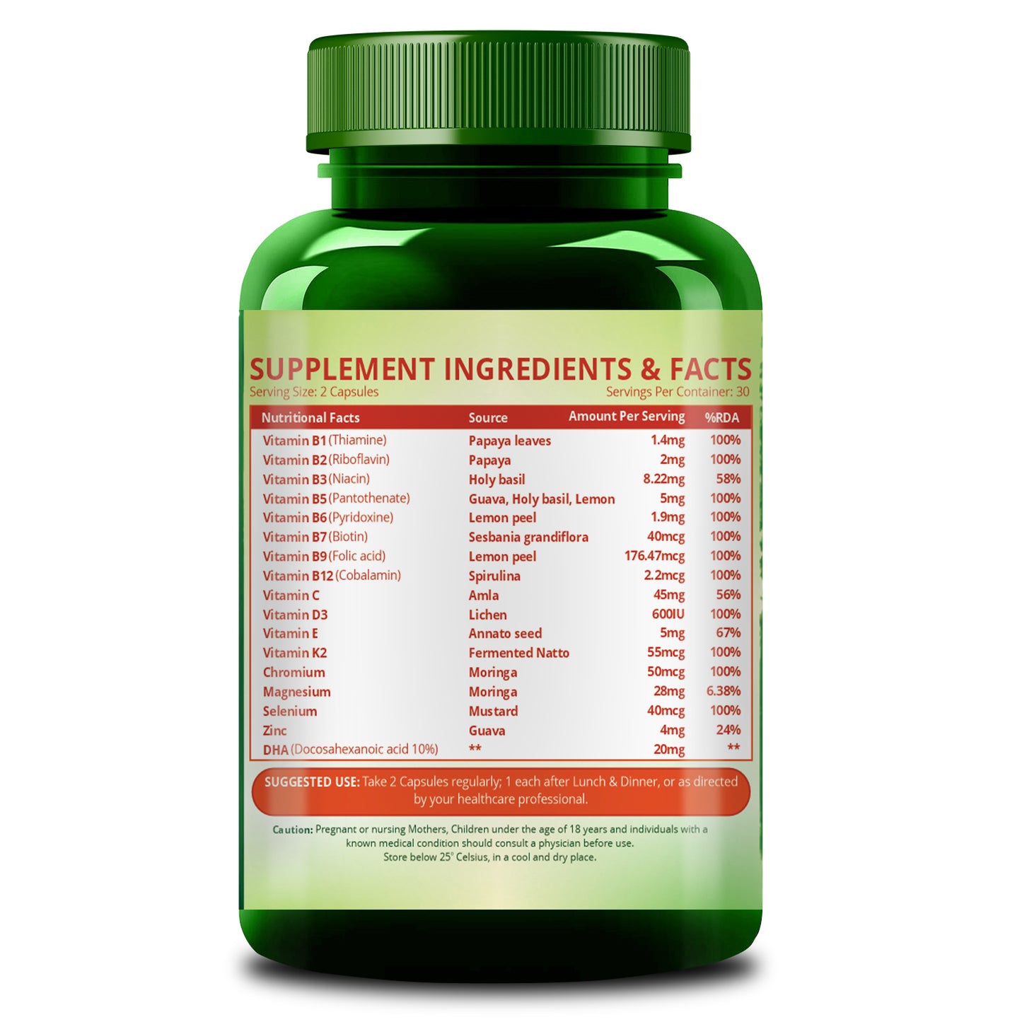 Vlado's Himalayan Organics Plant Based Vegan Omega-3 with Multivitamin, EPA, DHA, B1,B2,B3,B5,B7,B9,B9,B12,C,D3,K2, 25+ Ingredients for Energy, Immunity, Heart, Bone & Joints Support - 60 Veg capsules
