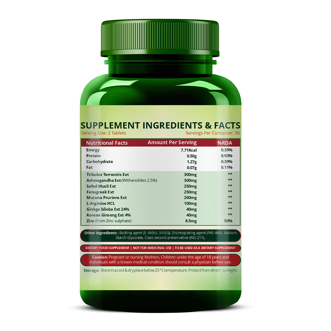 Vlado's Himalayan Organics Testosterone Booster | Supports Muscle & Energy Boost | With Tribulus, Ashwagandha, Safed Musli & Zinc | 60 Veg Tabs