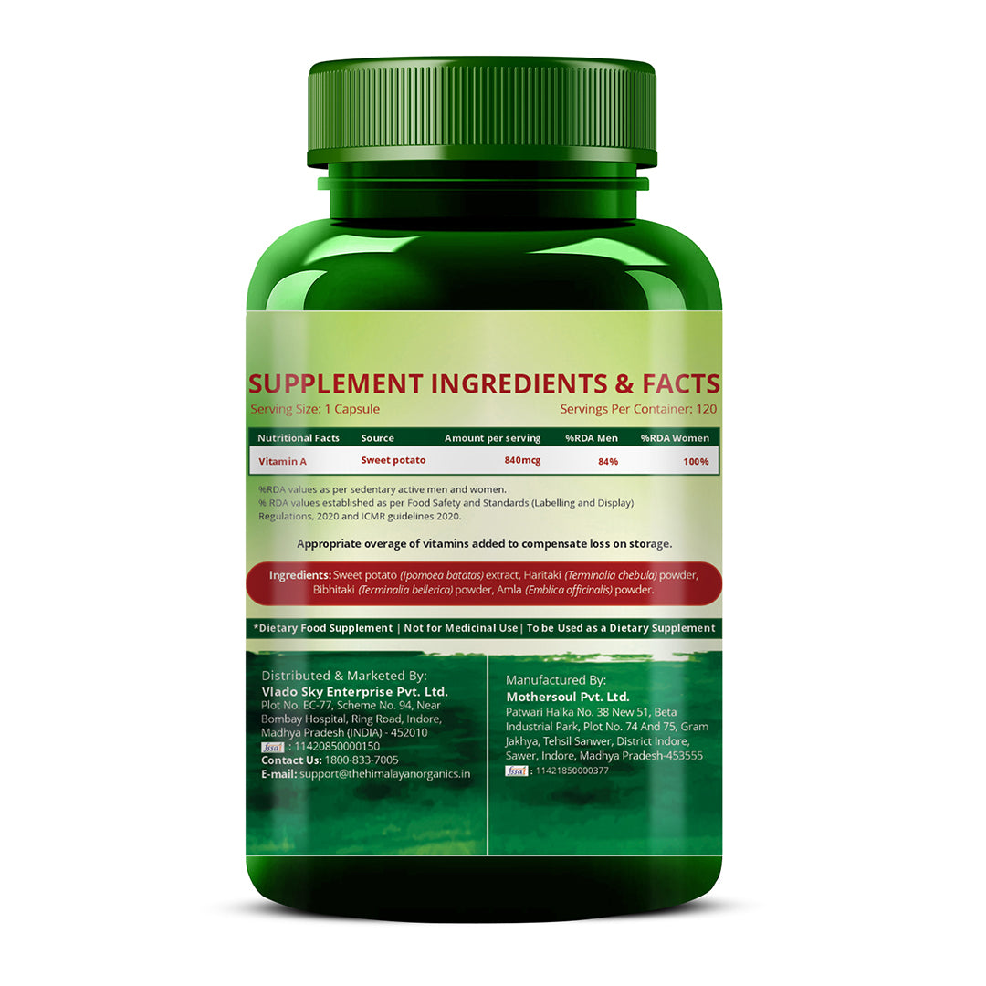 Vlado's Himalayan Organics Plant-Based Vitamin A Supplement Supports Healthy Eye Sight | Natural Anti-Oxidant (120 Capsules)