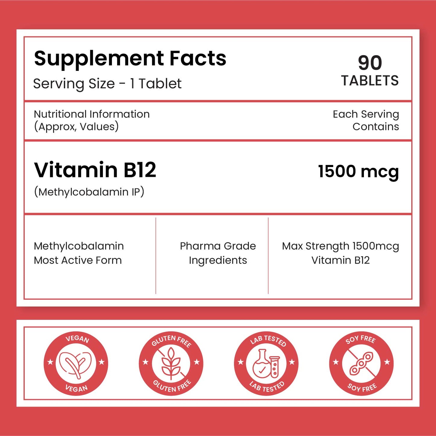 Vlado's Himalayan Organics Methylcobalamin Vitamin B12 1500mcg Supplement support Brain, Nerve Function and Energy - 90 Veg Tablets