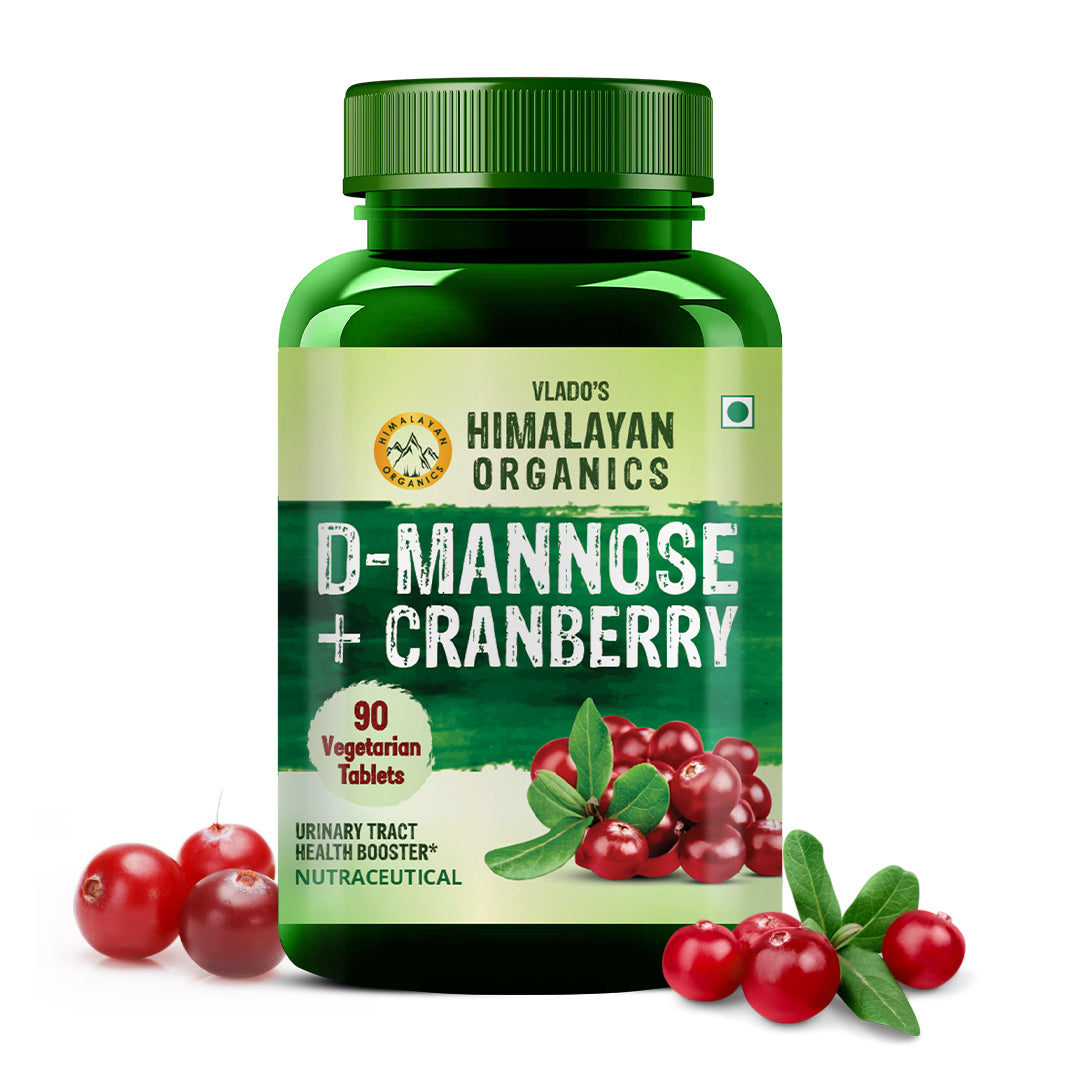 Vlado's Himalayan Organics D-MANNOSE + CRANBERRY Antioxidant Rich Supplement for Kidney Health & Urinary Tract Infection - 90 Tablets