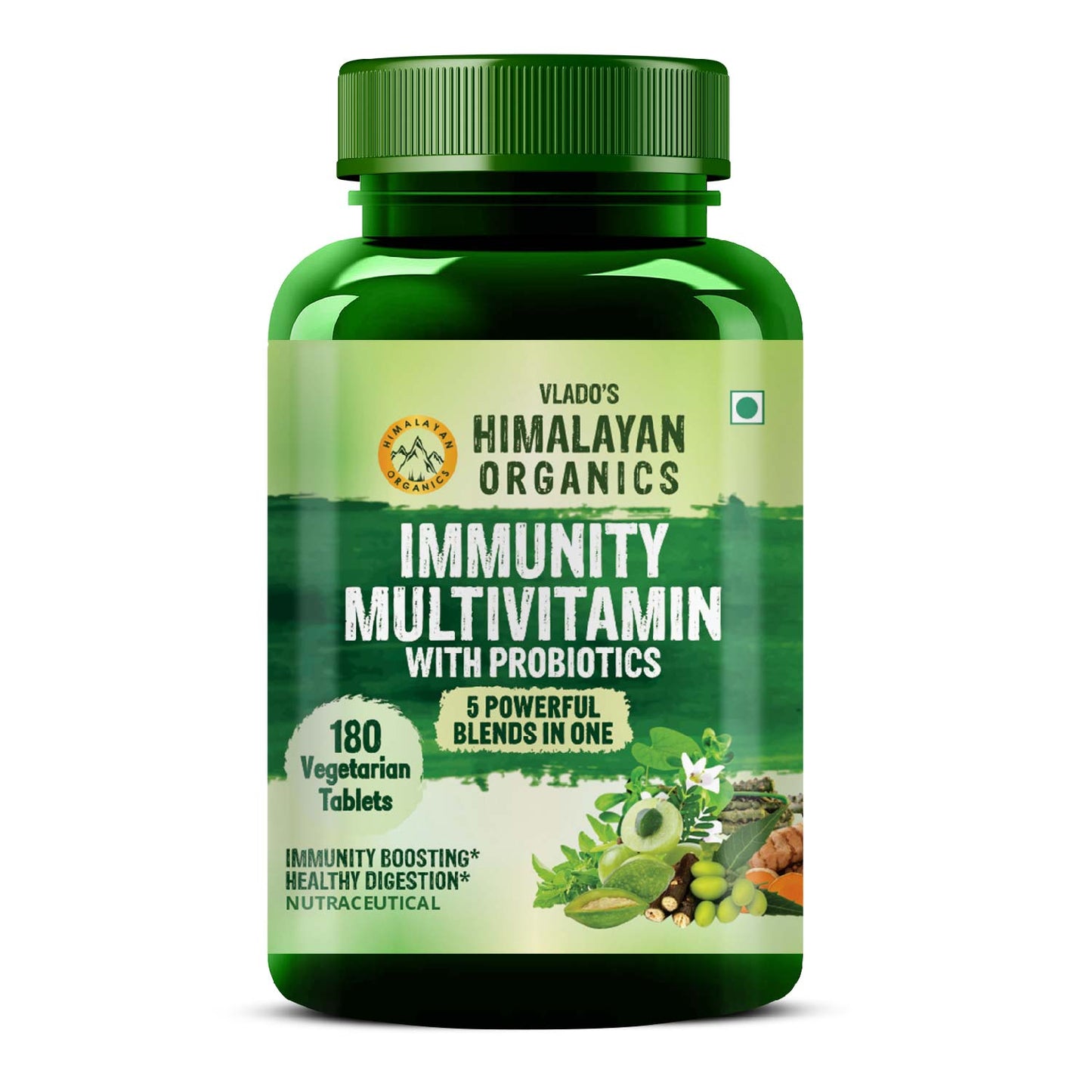 Vlado's Himalayan Organics Immunity Multivitamin with Probiotics with Vitamin C, D, K2, Zinc, Ginseng, Giloy, Biotin For Men & Women - 180 Veg Tablets
