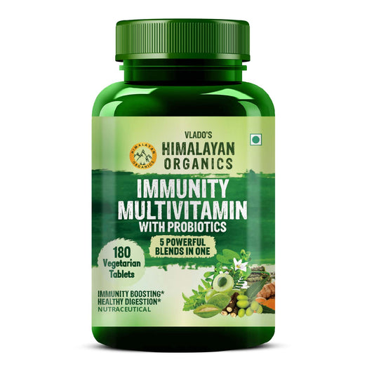Vlado's Himalayan Organics Immunity Multivitamin with Probiotics with Vitamin C, D, K2, Zinc, Ginseng, Giloy, Biotin For Men & Women - 180 Veg Tablets