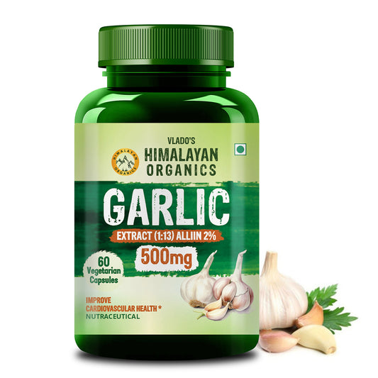 Vlado’s Himalayan Organics Garlic Extract 500Mg Supplement | Extract (1:13) Allium Sativum - 2% | Improve Heart Health, Boost Immunity, Maintain Cholesterol Level - 60 veg Capsules