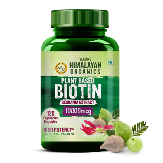 Vlado's Himalayan Organics Plant Based Biotin 10000 mcg for Hair Growth - 120 Veg Capsules