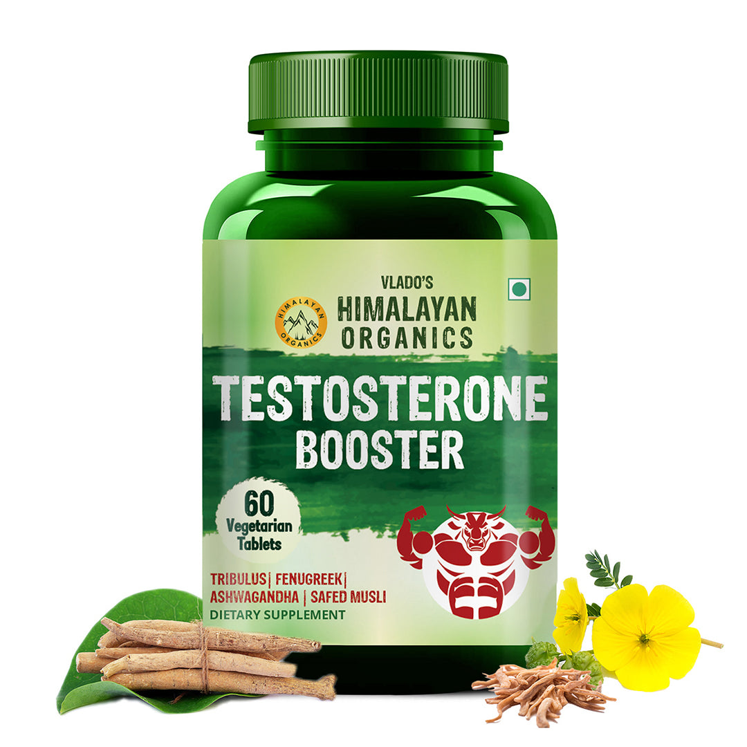 Vlado's Himalayan Organics Testosterone Booster | Supports Muscle & Energy Boost | With Tribulus, Ashwagandha, Safed Musli & Zinc | 60 Veg Tabs