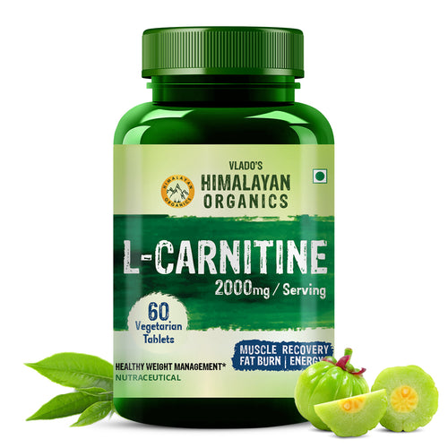 Vlado's Himalayan Organic L-Carnitine 2000 Mg | Healthy Weight Management | Supports Muscle Recovery, Boost Energy, Endurance, And Fat Burn - 60 Vegetarian Tablets