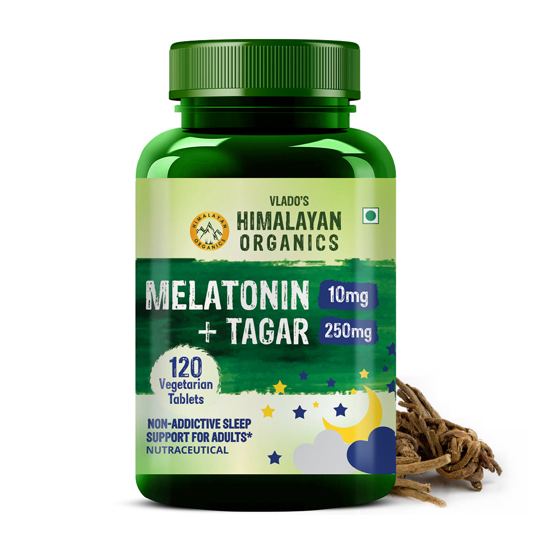 Vlado's Himalayan Organics Melatonin 10mg + Tagar 250mg | Non-Habit Forming, Potent Sleep Aid Formula  - 120 Veg Tabs