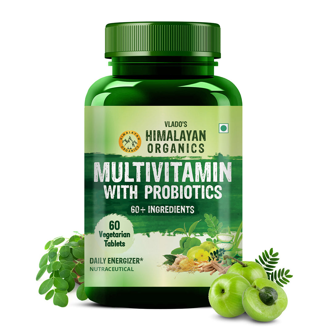 Vlado's Himalayan Organics Multivitamin with Probiotics (60 Tablets) 60 Ingredients for Men & Women with Vitamin C, D, E, B3, B12, Zinc, Giloy & Biotin