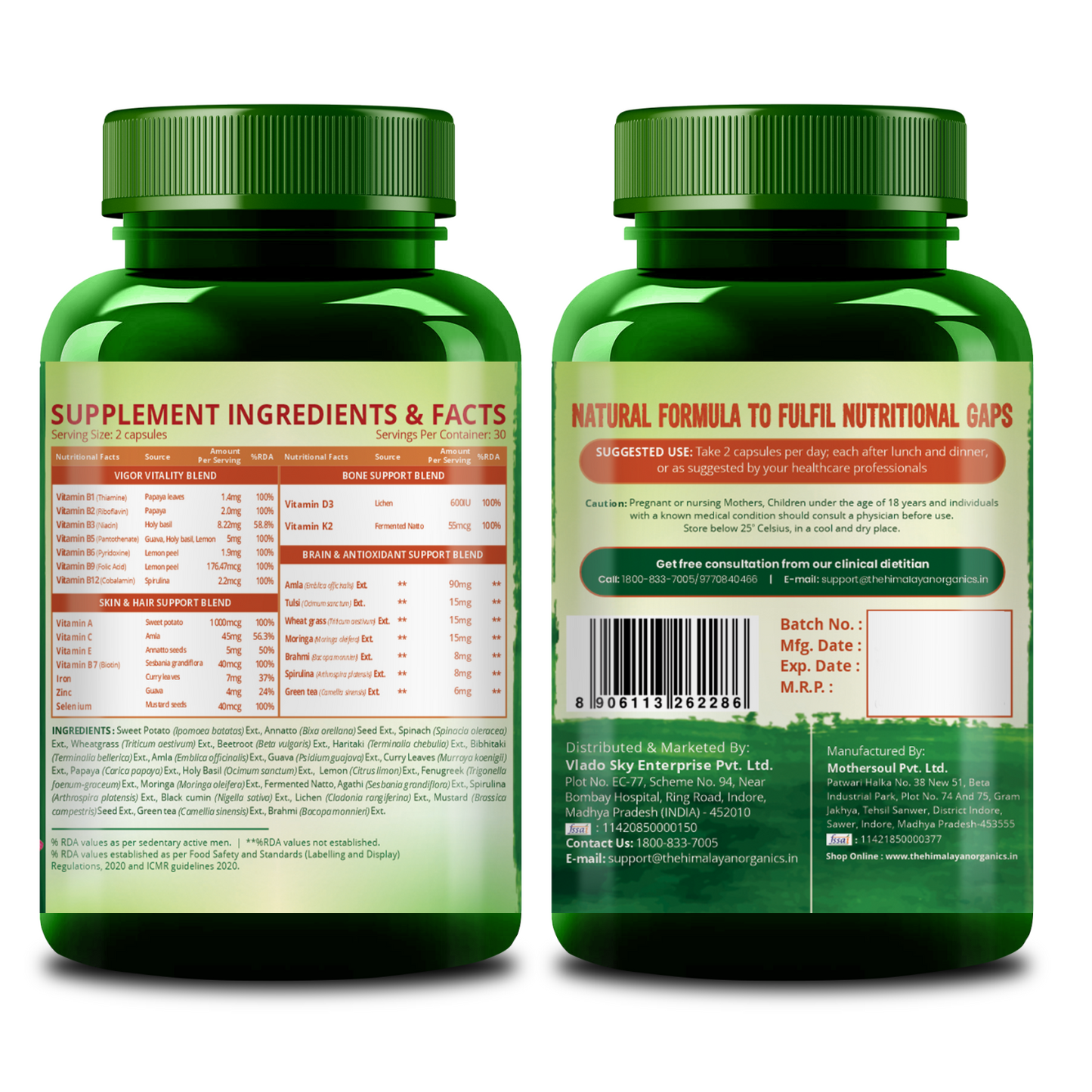 Vlado's Himalayan Organics Plant Based Multivitamin (60+ Ingredients) for Immunity, Energy, Stamina And Vitality – 60 Veg Capsules