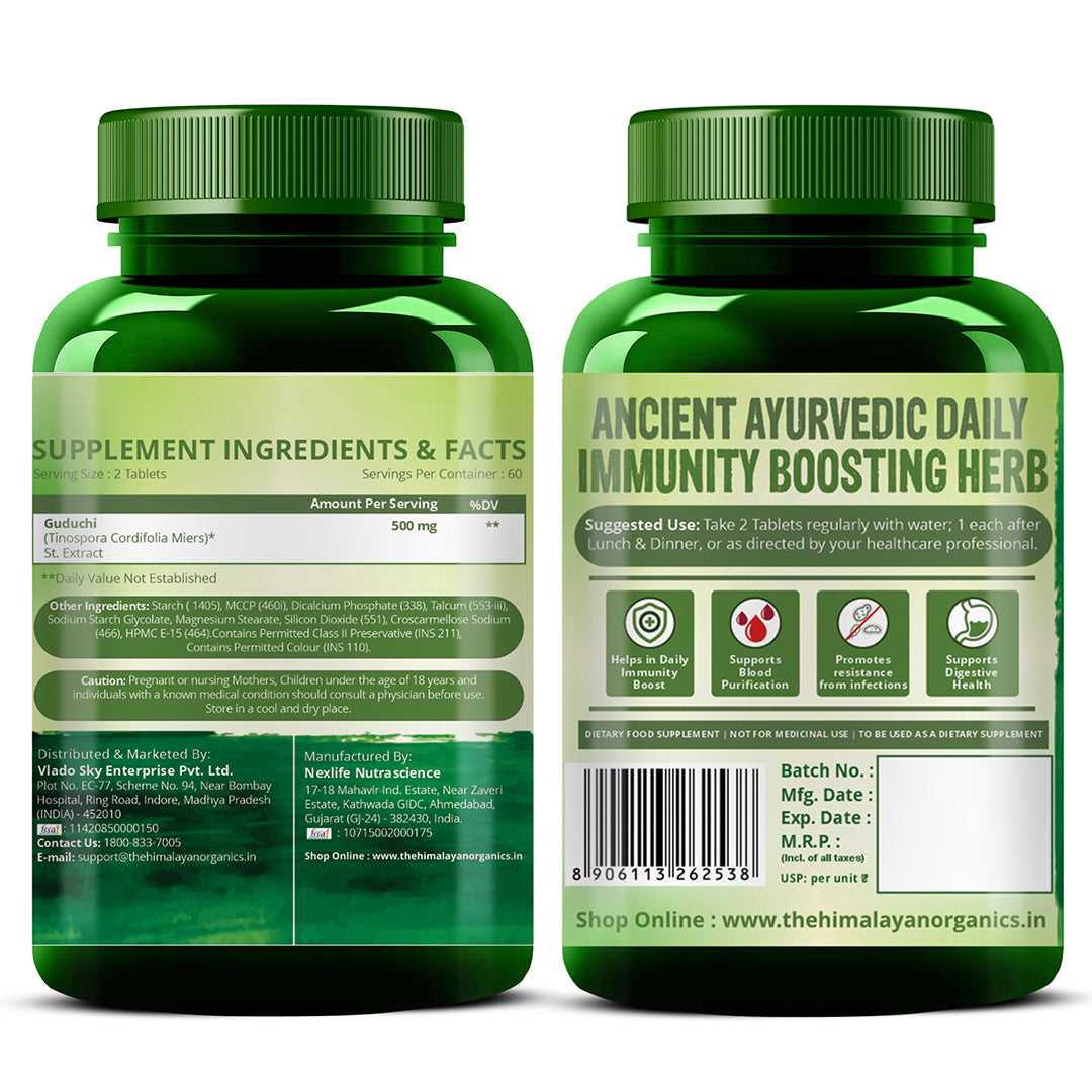 Vlado's Himalayan Organics Giloy Extract | Immunity Booster | Helps in Blood Purification | 120 Veg Tablets